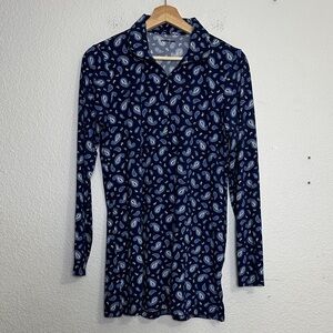Lands End Navy Paisley 1/4 Zip Long Sleeve Swim Coverup Rash Guard Top Small 6-8